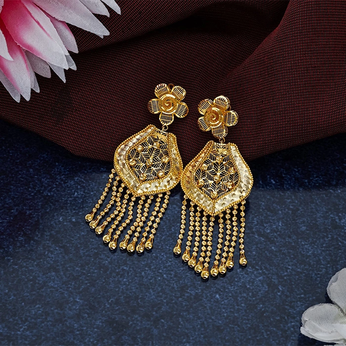 Floral Cascade Tassel Gold Earrings for Women - ER16187 S364 - Image 2