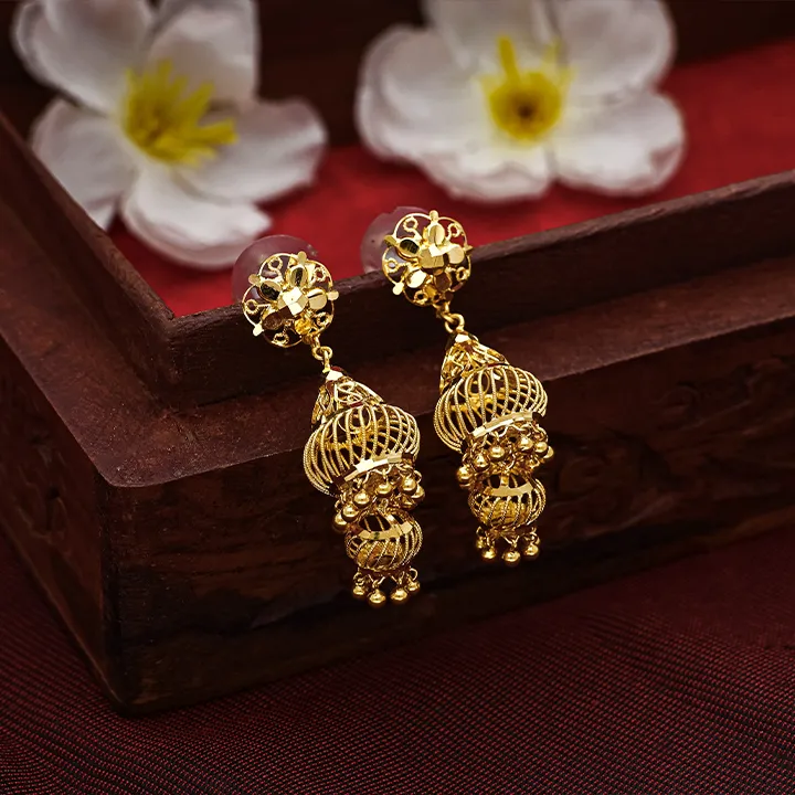Swarnika Filigree Gold Jhumkas-JUM1079 S342 - Image 2
