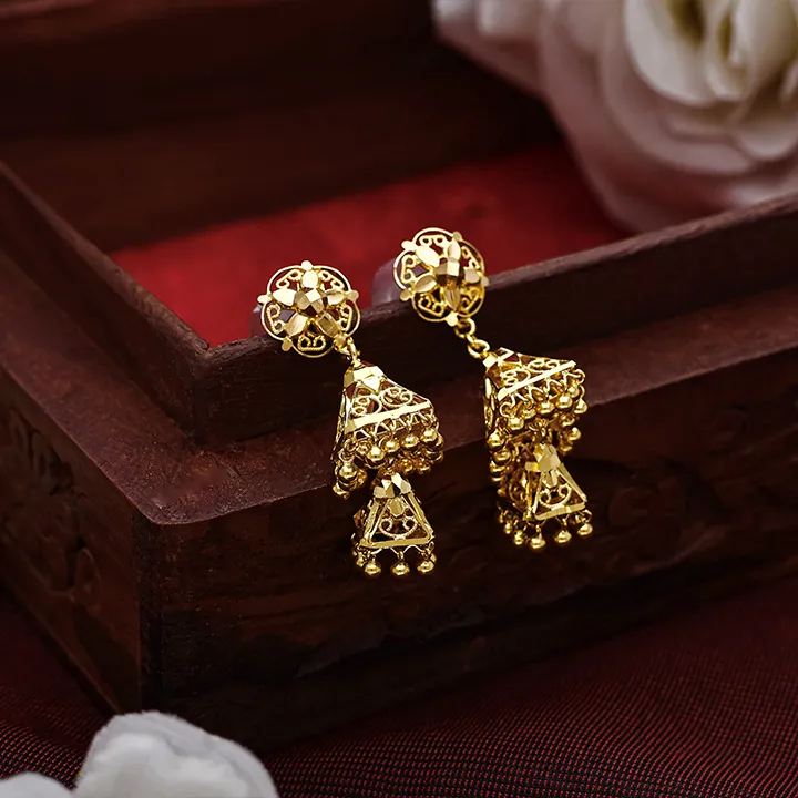 Kanak Rekha Heritage Gold Jhumkas-JUM1106 S342 - Image 2