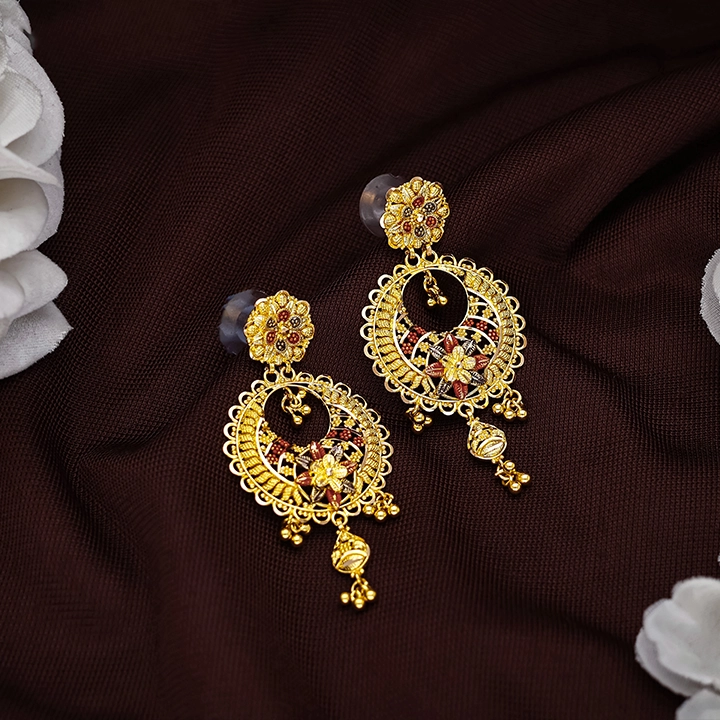 22KT Gold Floral Chandbali Earrings-ER17477 S385 - Image 2
