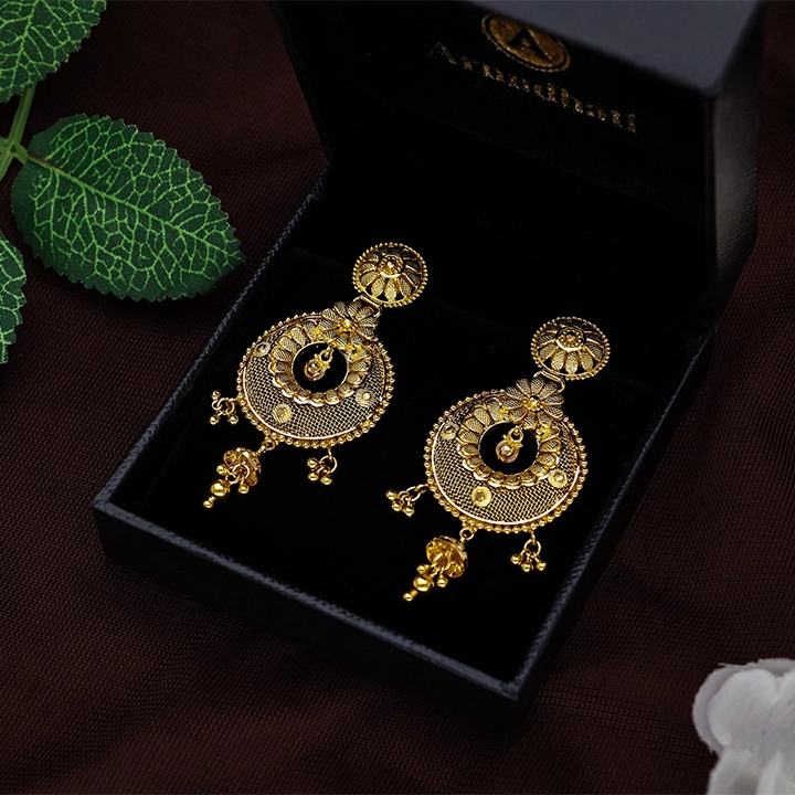 22KT Gold Floral Mesh Chandbali-ER17476 S385 - Image 2