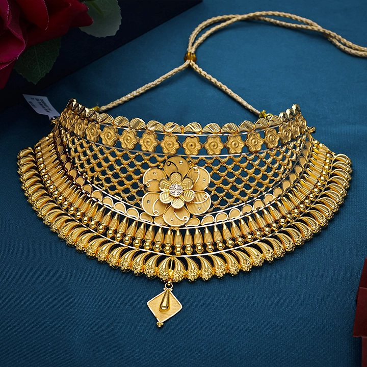 Traditional Floral Bridal Gold Choker-NCCS0803 SU2EAE - Image 2