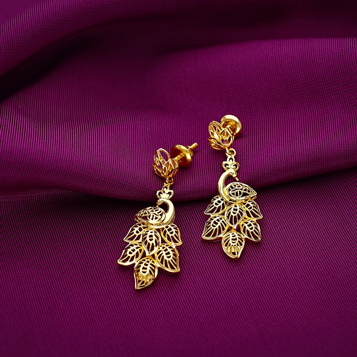 22K Dahlia Filigree Gold Drop Earrings-ER18732 S364 - Image 2