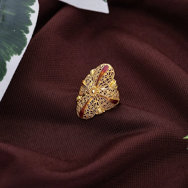 22K Maroon Enamel Filigree Gold Ring-RNL10848 S338 - Image 2