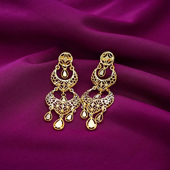 22K Sunflower Filigree Gold Drop Earrings-ER18734 S364 - Image 2
