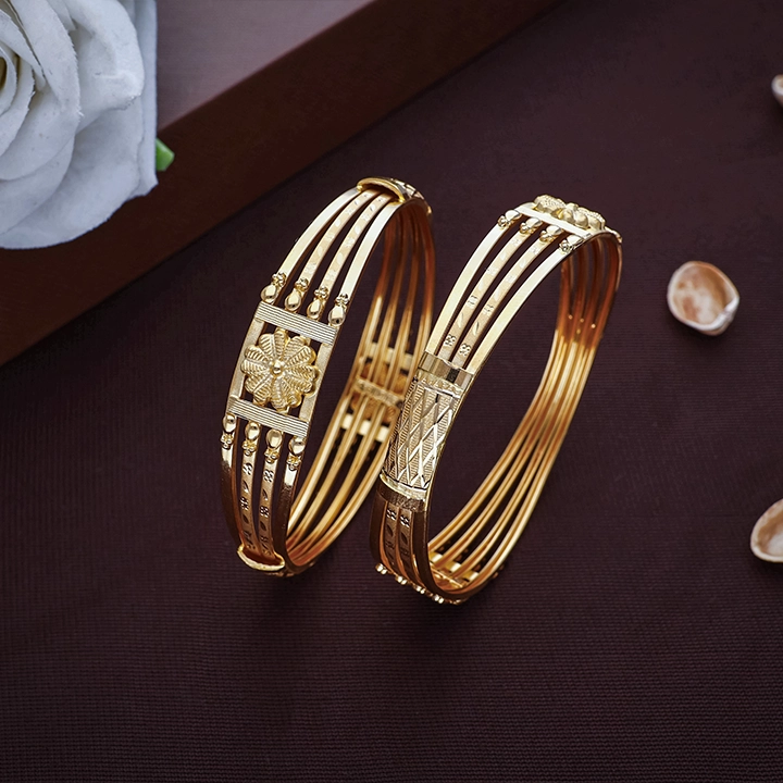 Layered Starburst 22K Gold Bangles Pair - BNG22702 S298 - Image 2