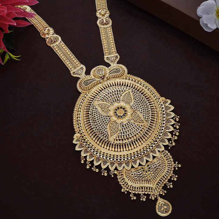22K Moon Floral Gold Long Necklace – NKSL6624 SU3369 - Image 2