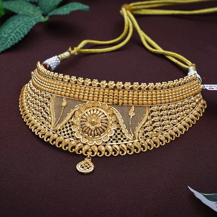 Temple Floral 22K Gold Choker Necklace - NCCS0894 S378 - Image 2