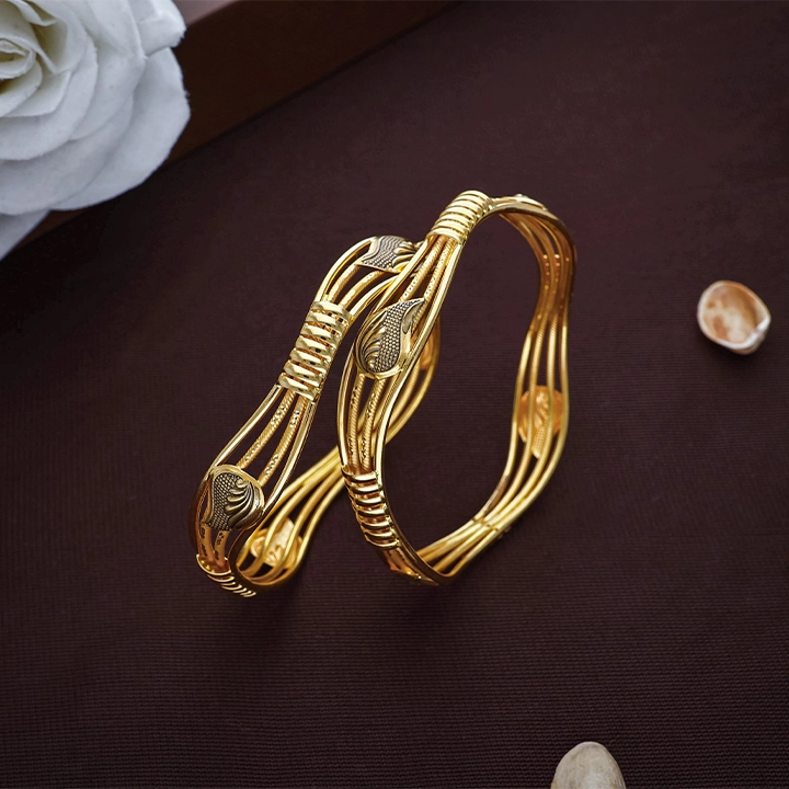 Feather Woven 22K Gold Bangles Pair - BNG22695 S298 - Image 2