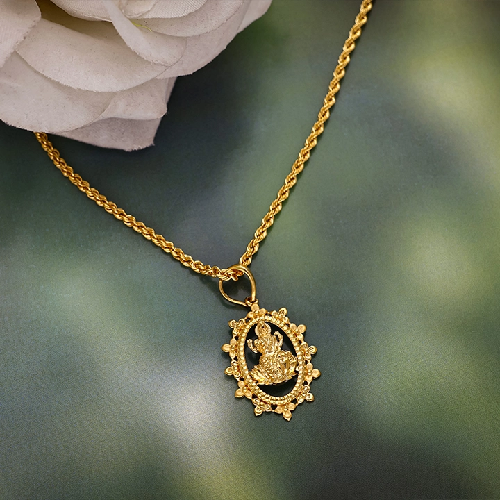 22K Lakshmi Devi Gold Framed Locket Necklace – 1060007410928 SU2E99 - Image 2