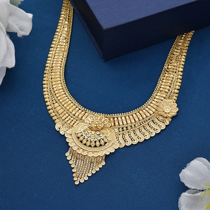 Floral Layered 22K Gold Long Necklace - NKSL6467 SU2E83 - Image 2