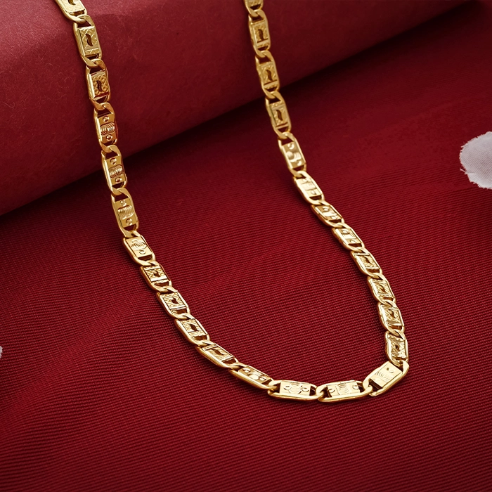 Gold Engraved Link Chain Necklace - CH3987SU2E8K - Image 2