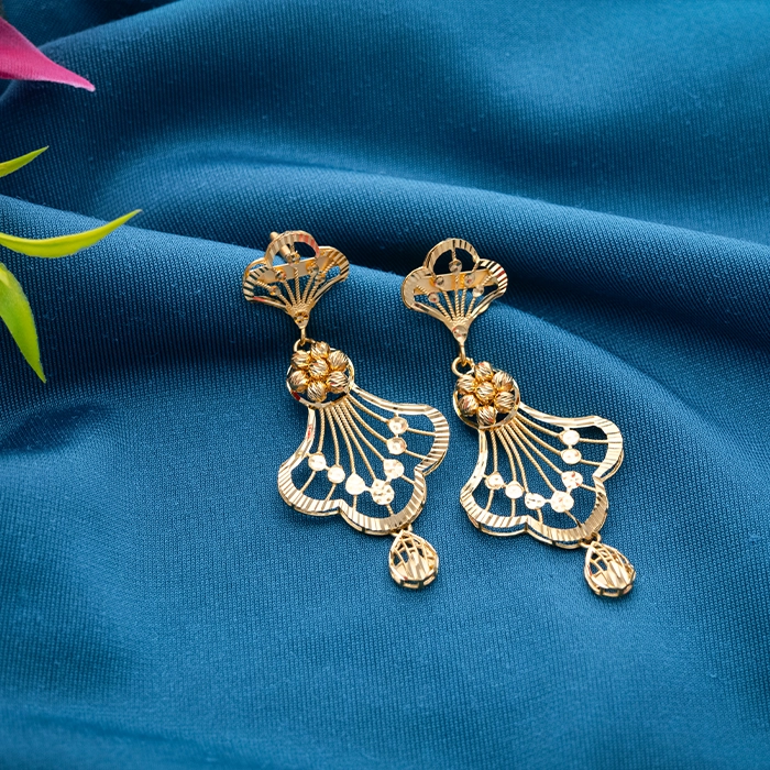 Gold Fan Jhumka Earrings - ER19853S364 - Image 2