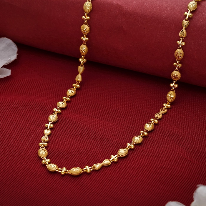 Gold Textured Bead Link Chain Necklace - CH16028SU2E51 - Image 2