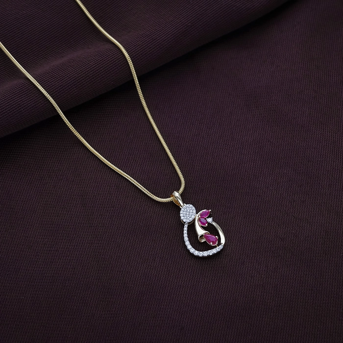 Modern Paisley Ruby & Diamond Swirl Pendant in 18K Gold - DPND0728S273 - Image 2