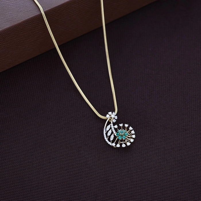 Nature-Inspired Diamond & Emerald Floral Pendant in 18K Yellow Gold - DPND0733S273 - Image 2