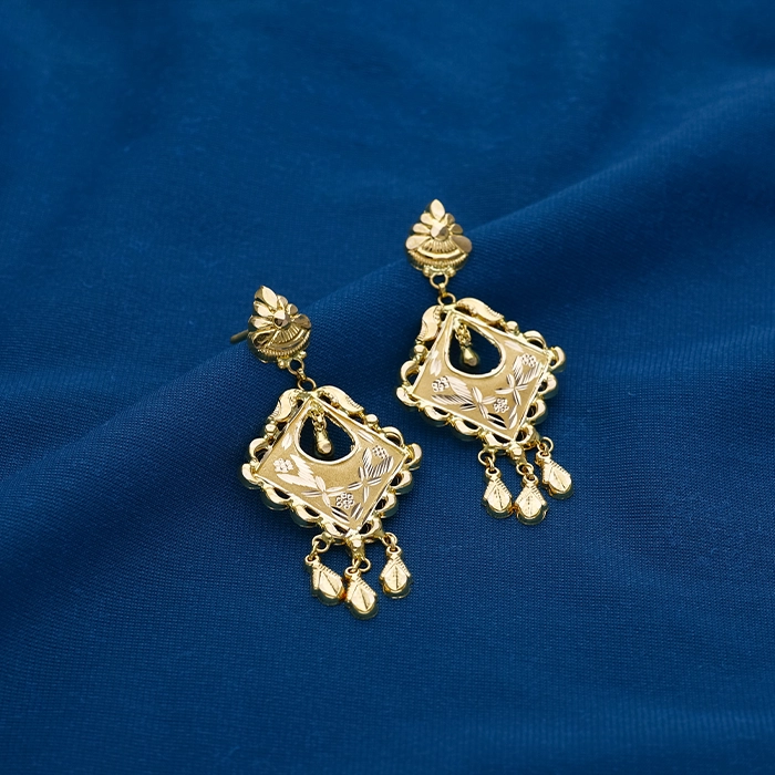 Traditional Geometric Floral Filigree Gold Drop Earrings - ER24631S373 - Image 2
