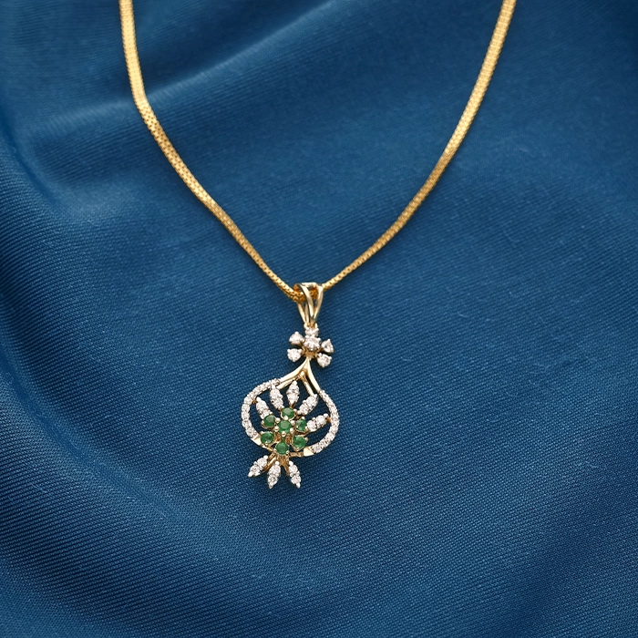 Elegant Emerald and Floral Diamond Pendant in 18K Gold - DPND0748S273 - Image 2