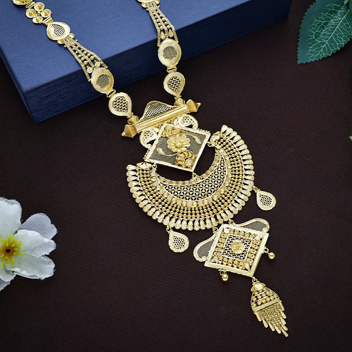 Regal Geometric & Chandbali Filigree Gold Long Haram Necklace - NKSL8370SU2EA1 - Image 2