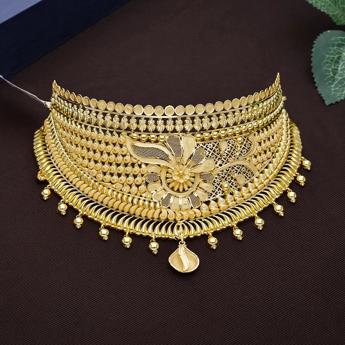Ornate Floral Peacock Jali Gold Choker Necklace - NCCS1147SU3369 - Image 2