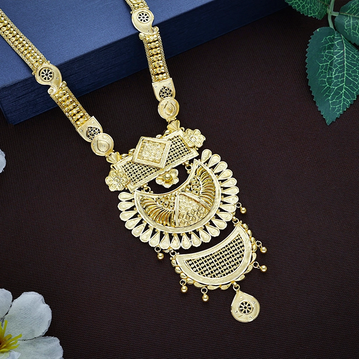Regal Chandbali & Geometric Jaali Filigree Gold Long Haram Necklace - NKSL8369SU2EA1 - Image 2