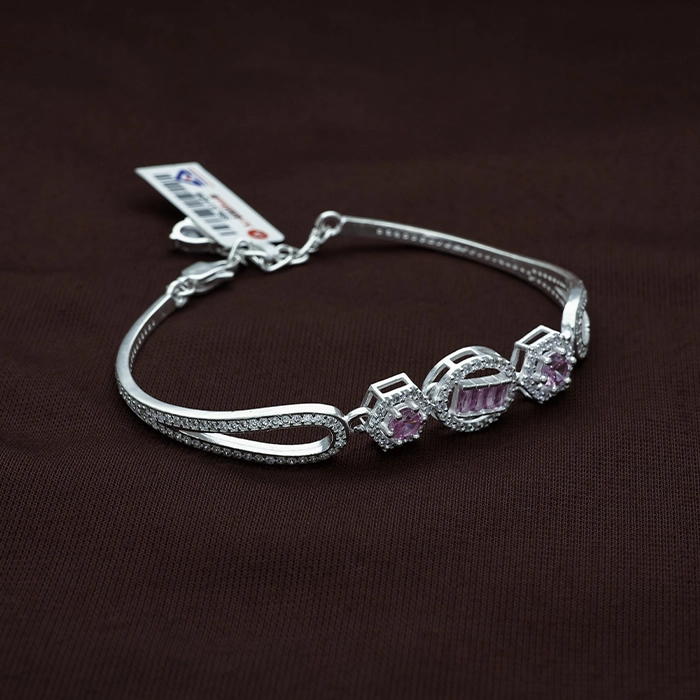 Elegant Pink Stone Geometric CZ Silver Bracelet - SBLS1456S201 - Image 2