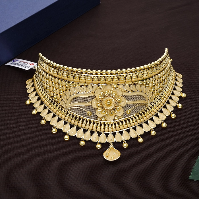 Ornate Floral Filigree Gold Choker Necklace - NCCS1146SU3369 - Image 2