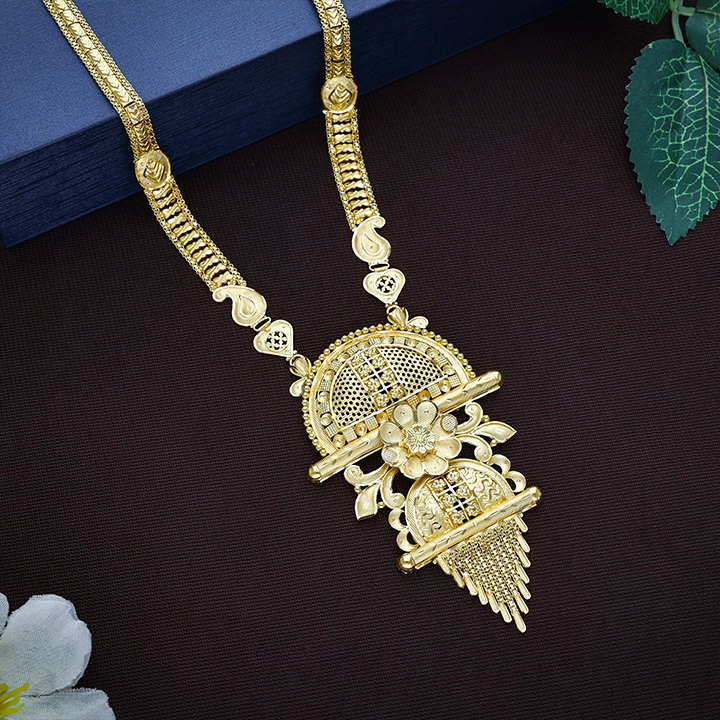 Grand Floral Bloom & Semi-Circular Jaali Filigree Gold Long Haram Necklace - NKSL8371SU2EA1 - Image 2