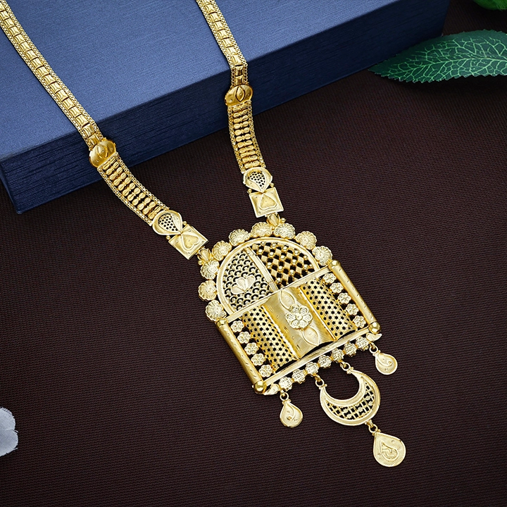 Royal Architectural Filigree Gold Long Haram Necklace with Chandbali Drops - NKSL8373SU2EA1 - Image 2