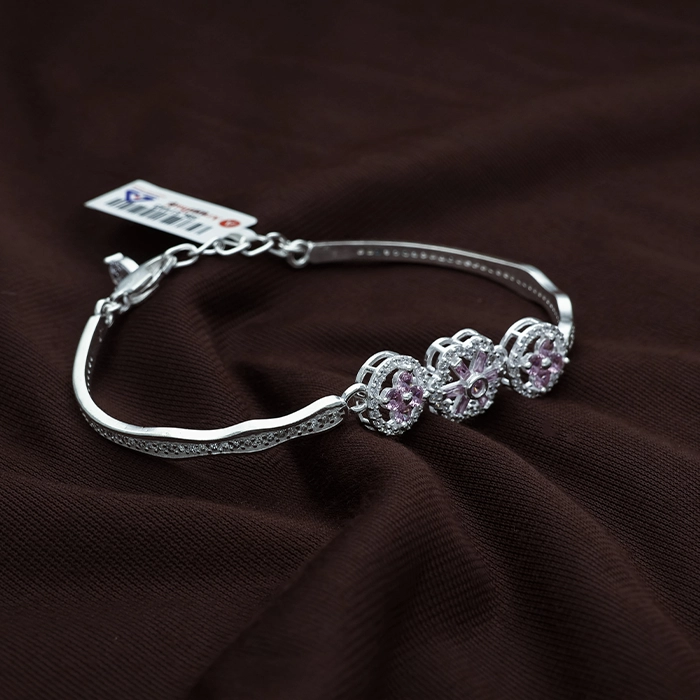 Elegant Pink Stone Floral CZ Silver Bracelet - SBLS1445S201 - Image 2
