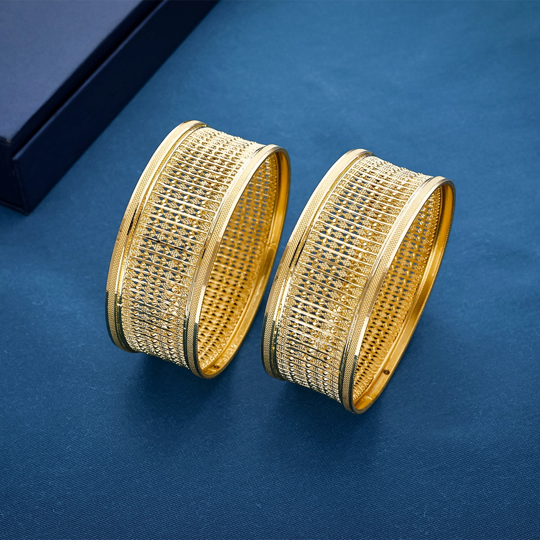 Intricate Jali Filigree Work Gold Broad Kada Bangles - BNG23071S298
