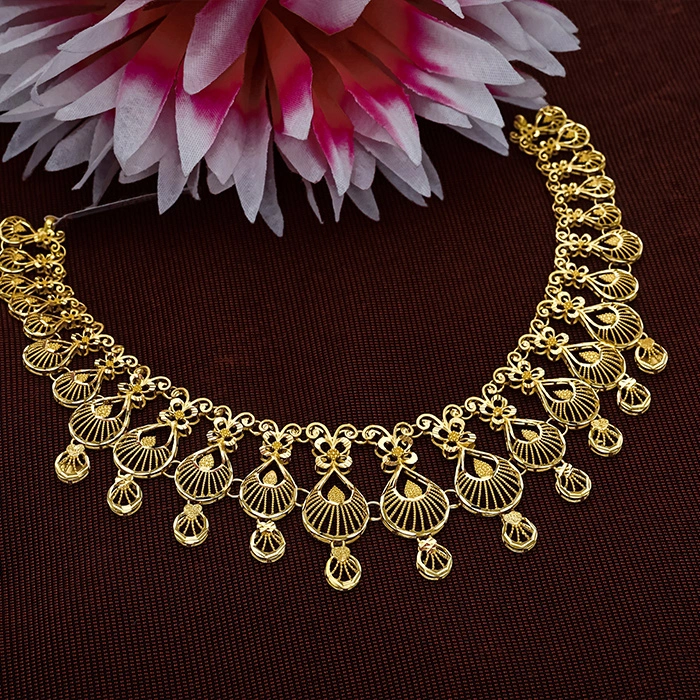 Elaborate Floral Short Gold Necklace-NKSL6555 S364 - Image 2