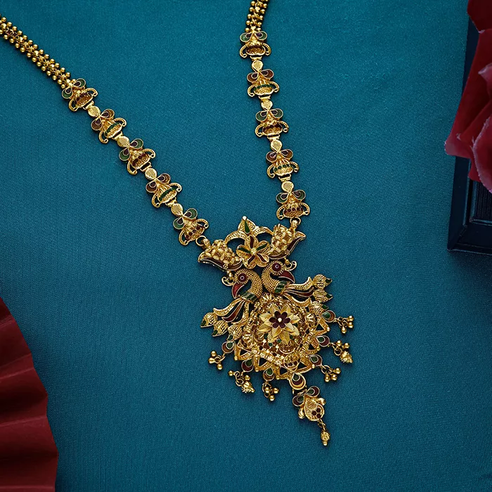 Antique Peacock Motif 22KT Gold Bridal Necklace-1060009739560 SU2EE0 - Image 2