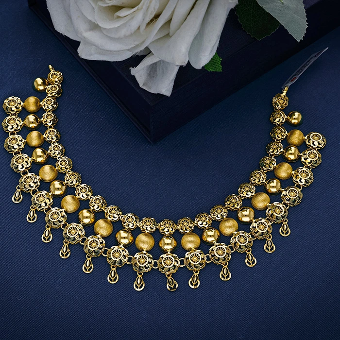 Antique Gold Ball & Floral Choker Necklace-NKSL6384 S364 - Image 2