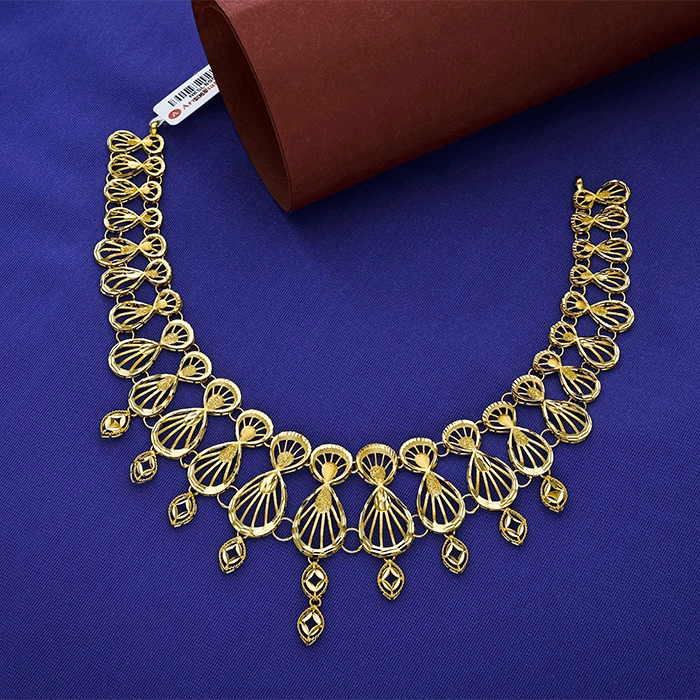 Layered Floral Short Gold Necklace-NKSL6552 S364 - Image 2
