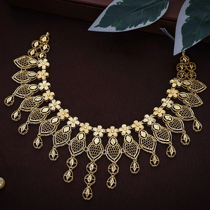 Floral Essence 22K Semi Long Gold Necklace-NKSL6391 S364 - Image 2