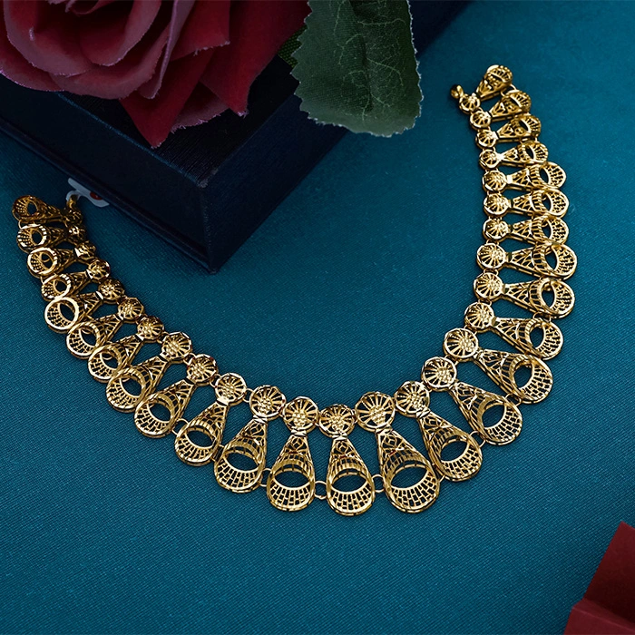 Regal Filigree Drop Motif Gold Necklace-NKSL6553 S364 - Image 2