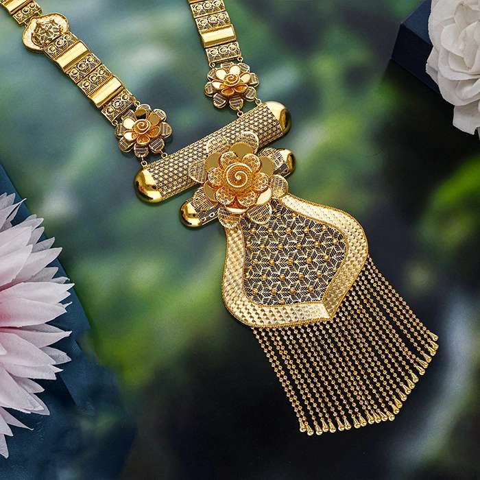 Floral Net Craft Long Gold Necklace-NKSS5317 S364 - Image 2