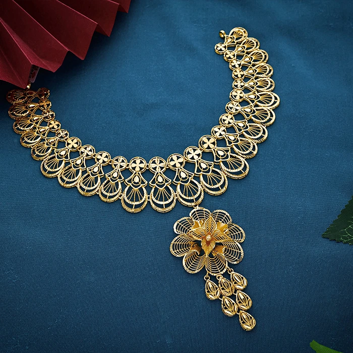 Blooming Grandeur Floral Statement Gold Necklace-NKSL6406 S364 - Image 2