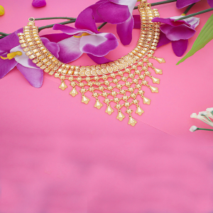 Golden Lattice 22kt Semi Long Gold Necklace-1060008779819AA S327