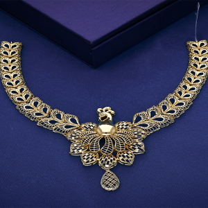 Elegant Peacock Motif 22K Short Gold Necklace-NKSL4399 S366