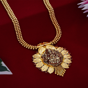 Lakshmi Kamala Antique Long Gold Necklace-NKSS3084 S416