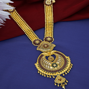 Peacock Halo Chandbali Bridal Long Gold Necklace - NKSS3516 SU2E97