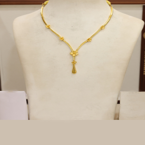 Floral Drop Semi Long Gold Necklace-1060002179417AA S181