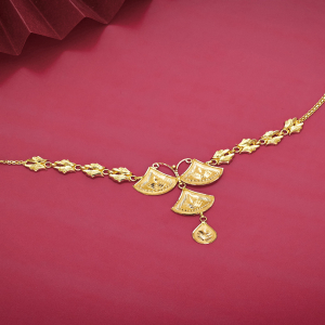 Elegant Leaf Drop 22K Short Gold Necklace-NKSL3734 S414