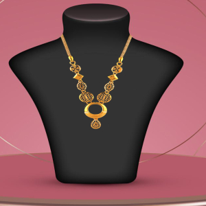 Circle Link Semi Long Gold Necklace-1060007431633AA S353