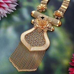 Floral Net Craft Long Gold Necklace-NKSS5317 S364
