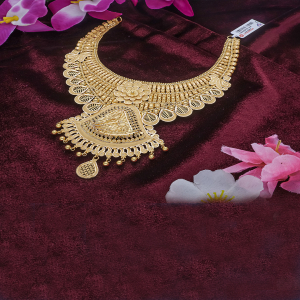 Floral Basket Semi Long Gold Necklace-1060008781249AA S264