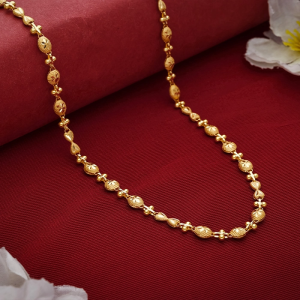 Gold Textured Bead Link Chain Necklace - CH16028SU2E51
