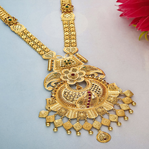 Peacock Crest Heirloom Bridal Long Gold Necklace-NKSS3912 SU3369